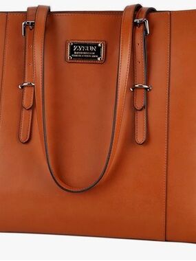 Zysun laptop tote - Tan Leather Tote - Classic Structured Shoulder Bag